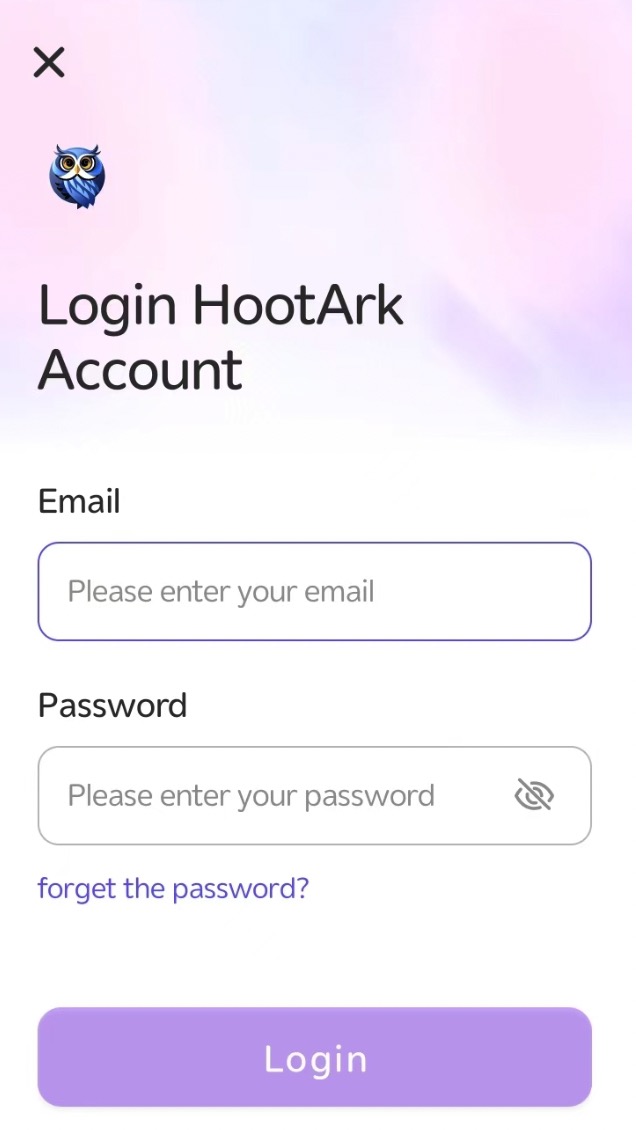 HootArk account email login screen